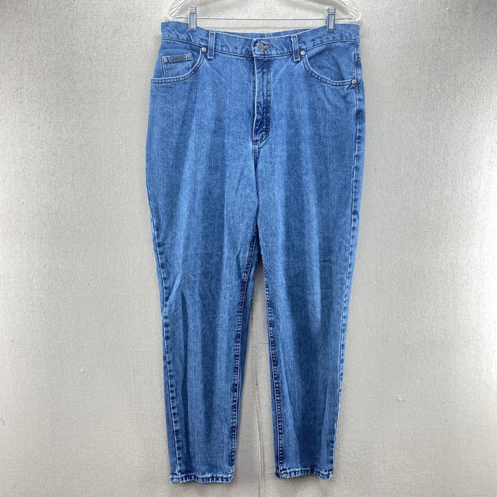 VTG Lee Jeans Womens 18 Dark Blue Denim Pants Riveted High Rise Union USA Mom
